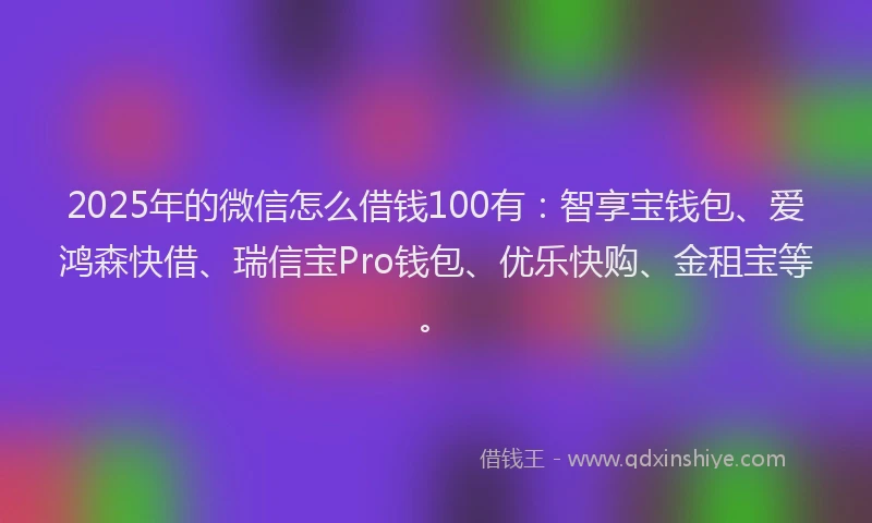 2025年的微信怎么借钱100有：智享宝钱包、爱鸿森快借、瑞信宝Pro钱包、优乐快购、金租宝等。