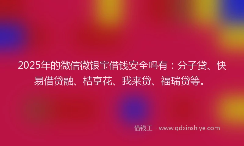 2025年的微信微银宝借钱安全吗有：分子贷、快易借贷融、桔享花、我来贷、福瑞贷等。