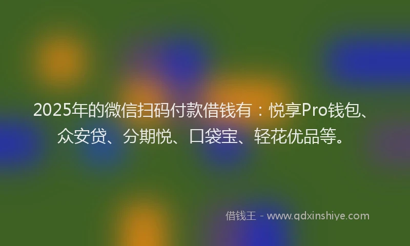 2025年的微信扫码付款借钱有：悦享Pro钱包、众安贷、分期悦、口袋宝、轻花优品等。