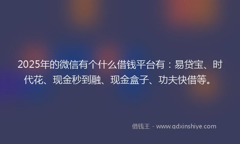 2025年的微信有个什么借钱平台有：易贷宝、时代花、现金秒到融、现金盒子、功夫快借等。