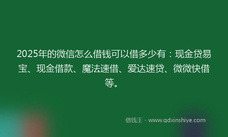2025年的微信怎么借钱可以借多少有：现金贷易宝、现金借款、魔法速借、爱达速贷、微微快借等。