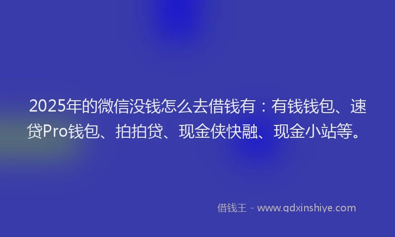 2025年的微信没钱怎么去借钱有：有钱钱包、速贷Pro钱包、拍拍贷、现金侠快融、现金小站等。