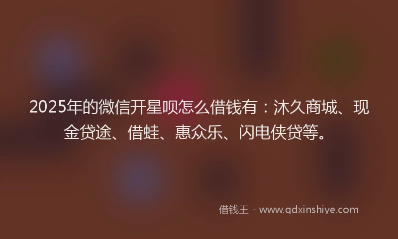 2025年的微信开星呗怎么借钱有：沐久商城、现金贷途、借蛙、惠众乐、闪电侠贷等。
