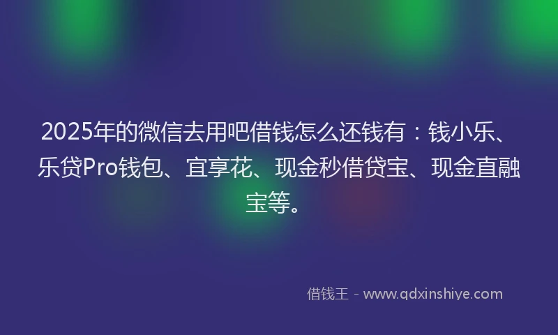 2025年的微信去用吧借钱怎么还钱有：钱小乐、乐贷Pro钱包、宜享花、现金秒借贷宝、现金直融宝等。