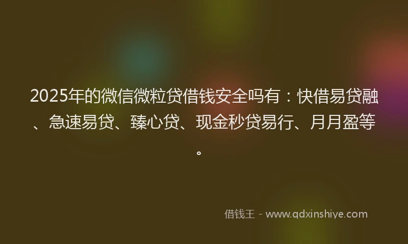 2025年的微信微粒贷借钱安全吗有：快借易贷融、急速易贷、臻心贷、现金秒贷易行、月月盈等。