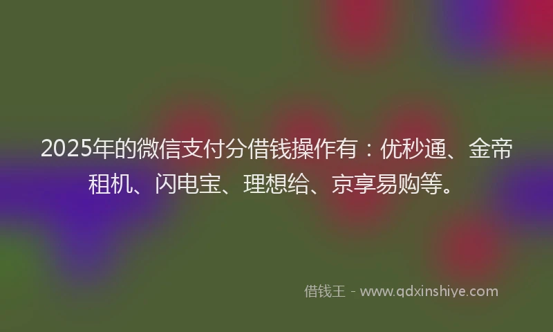 2025年的微信支付分借钱操作有：优秒通、金帝租机、闪电宝、理想给、京享易购等。