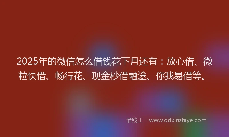 2025年的微信怎么借钱花下月还有：放心借、微粒快借、畅行花、现金秒借融途、你我易借等。
