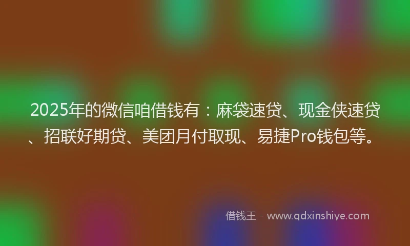 2025年的微信咱借钱有：麻袋速贷、现金侠速贷、招联好期贷、美团月付取现、易捷Pro钱包等。