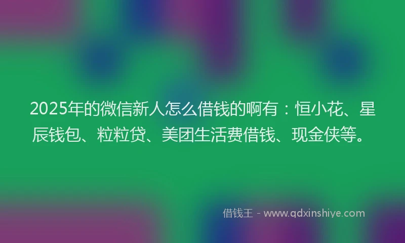 2025年的微信新人怎么借钱的啊有：恒小花、星辰钱包、粒粒贷、美团生活费借钱、现金侠等。