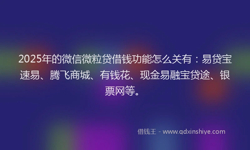 2025年的微信微粒贷借钱功能怎么关有：易贷宝速易、腾飞商城、有钱花、现金易融宝贷途、银票网等。