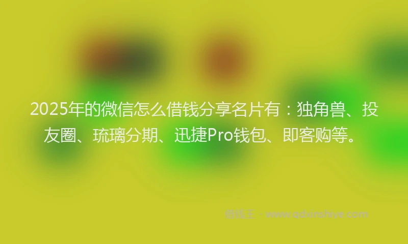 2025年的微信怎么借钱分享名片有：独角兽、投友圈、琉璃分期、迅捷Pro钱包、即客购等。
