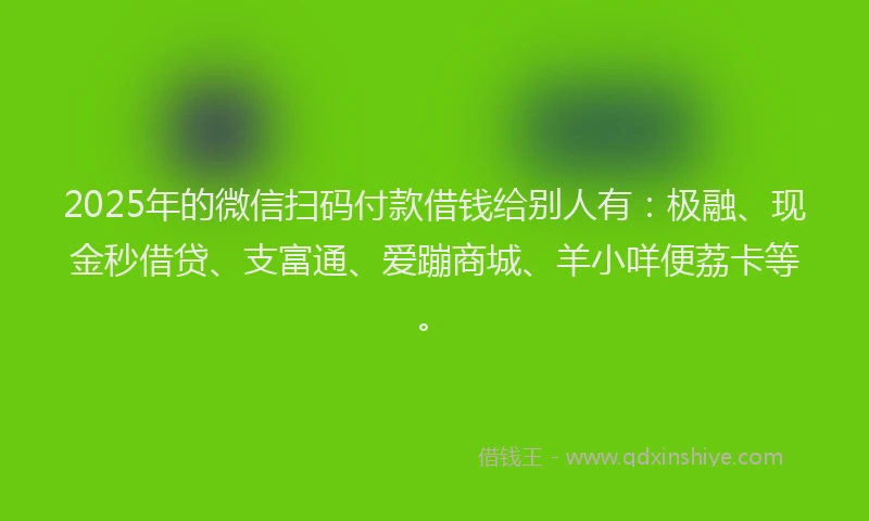 2025年的微信扫码付款借钱给别人有：极融、现金秒借贷、支富通、爱蹦商城、羊小咩便荔卡等。