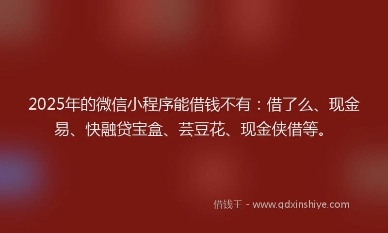 2025年的微信小程序能借钱不有：借了么、现金易、快融贷宝盒、芸豆花、现金侠借等。