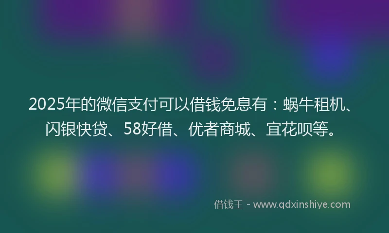 2025年的微信支付可以借钱免息有：蜗牛租机、闪银快贷、58好借、优者商城、宜花呗等。
