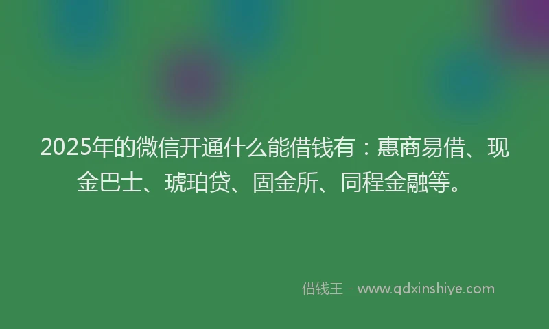 2025年的微信开通什么能借钱有：惠商易借、现金巴士、琥珀贷、固金所、同程金融等。