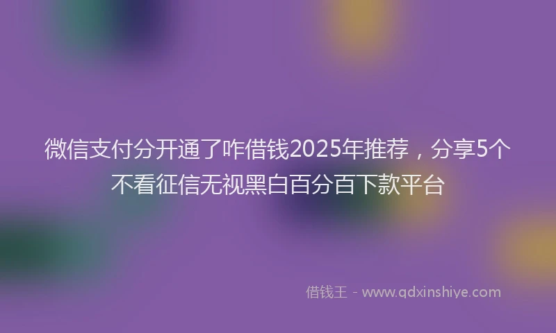 微信支付分开通了咋借钱2025年推荐，分享5个不看征信无视黑白百分百下款平台