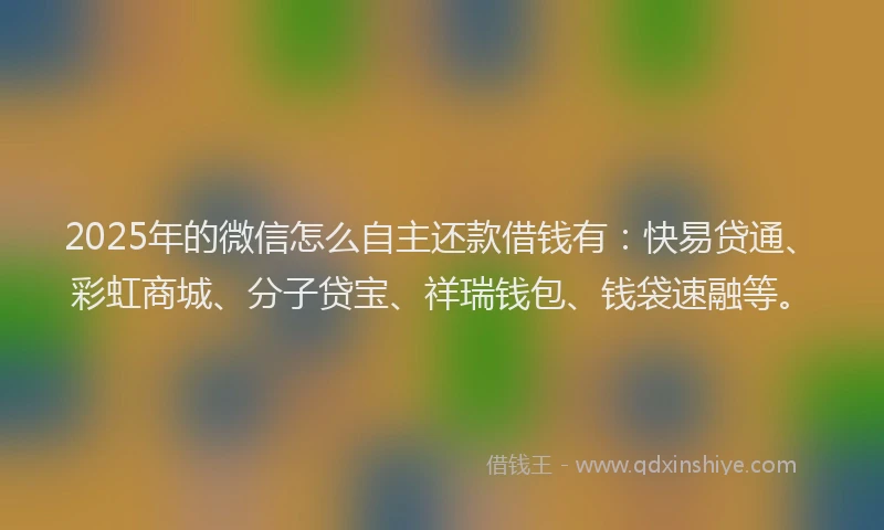 2025年的微信怎么自主还款借钱有：快易贷通、彩虹商城、分子贷宝、祥瑞钱包、钱袋速融等。