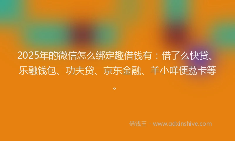 2025年的微信怎么绑定趣借钱有：借了么快贷、乐融钱包、功夫贷、京东金融、羊小咩便荔卡等。