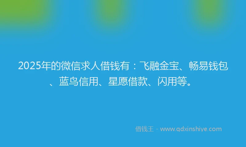 2025年的微信求人借钱有：飞融金宝、畅易钱包、蓝鸟信用、星愿借款、闪用等。