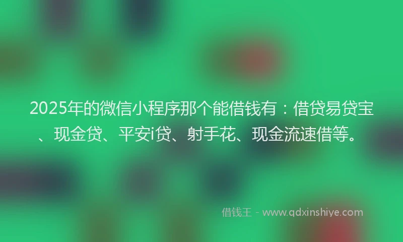 2025年的微信小程序那个能借钱有：借贷易贷宝、现金贷、平安i贷、射手花、现金流速借等。
