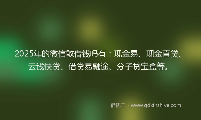 2025年的微信敢借钱吗有：现金易、现金直贷、云钱快贷、借贷易融途、分子贷宝盒等。