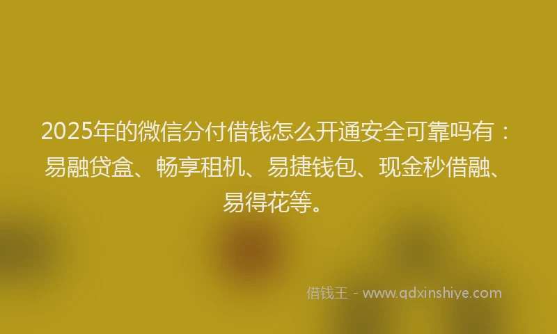 2025年的微信分付借钱怎么开通安全可靠吗有：易融贷盒、畅享租机、易捷钱包、现金秒借融、易得花等。
