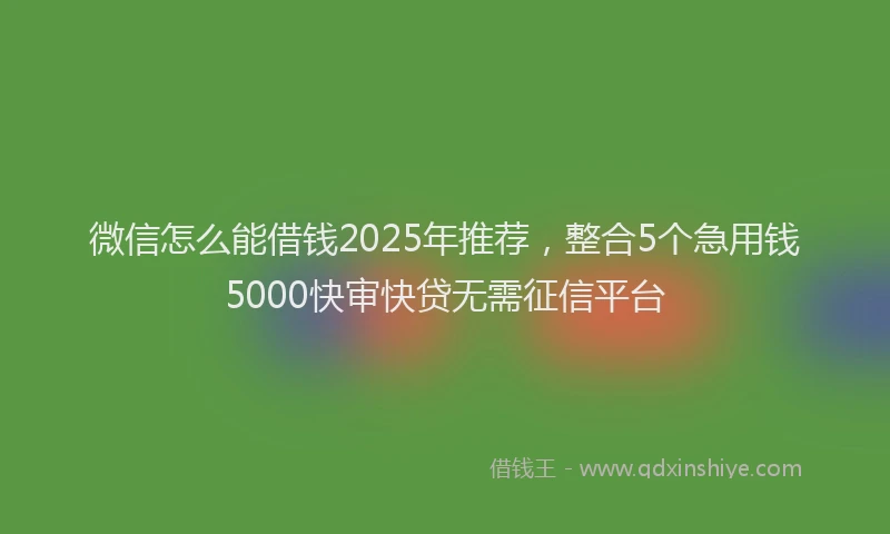 微信怎么能借钱2025年推荐，整合5个急用钱5000快审快贷无需征信平台