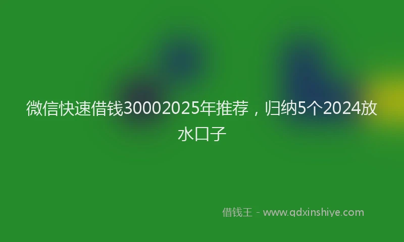 微信快速借钱30002025年推荐，归纳5个2024放水口子