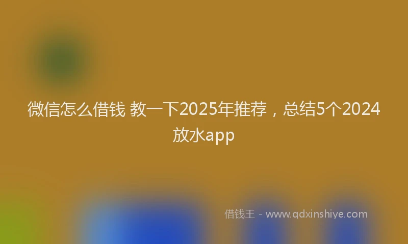 微信怎么借钱 教一下2025年推荐，总结5个2024放水app