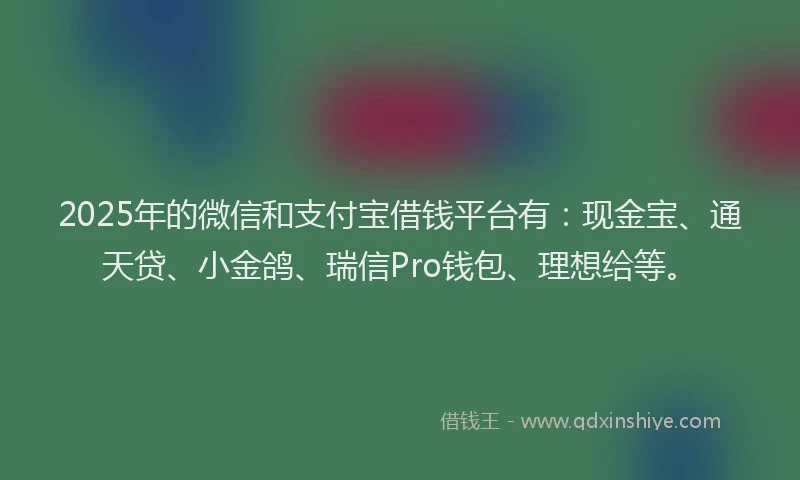 2025年的微信和支付宝借钱平台有：现金宝、通天贷、小金鸽、瑞信Pro钱包、理想给等。