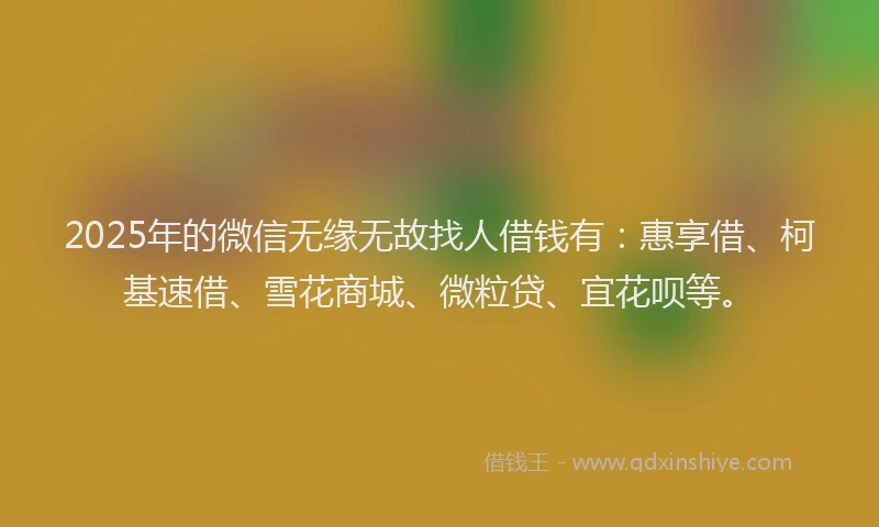 2025年的微信无缘无故找人借钱有：惠享借、柯基速借、雪花商城、微粒贷、宜花呗等。