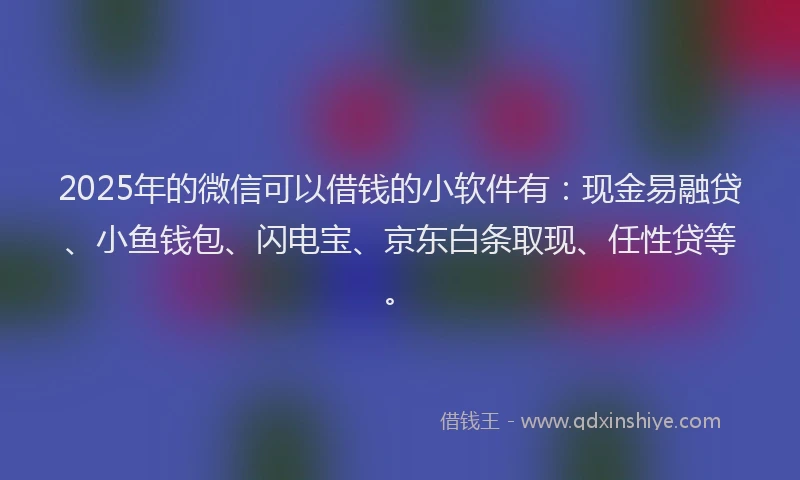 2025年的微信可以借钱的小软件有：现金易融贷、小鱼钱包、闪电宝、京东白条取现、任性贷等。