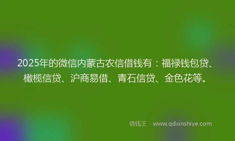 2025年的微信内蒙古农信借钱有：福禄钱包贷、橄榄信贷、沪商易借、青石信贷、金色花等。