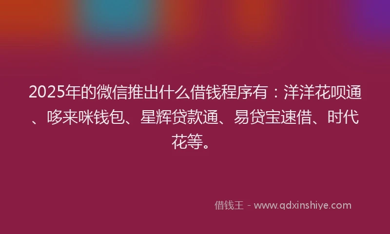2025年的微信推出什么借钱程序有：洋洋花呗通、哆来咪钱包、星辉贷款通、易贷宝速借、时代花等。