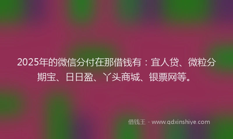 2025年的微信分付在那借钱有：宜人贷、微粒分期宝、日日盈、丫头商城、银票网等。