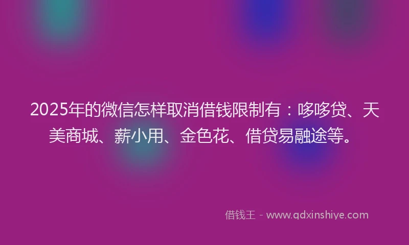 2025年的微信怎样取消借钱限制有：哆哆贷、天美商城、薪小用、金色花、借贷易融途等。