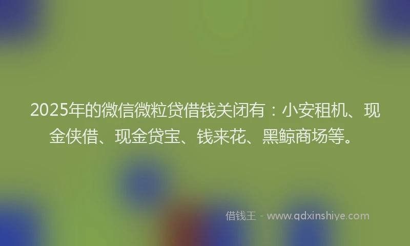 2025年的微信微粒贷借钱关闭有：小安租机、现金侠借、现金贷宝、钱来花、黑鲸商场等。