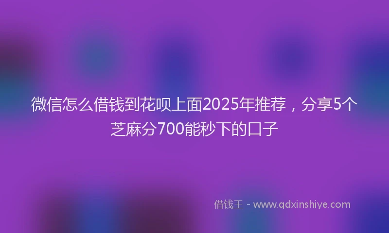 微信怎么借钱到花呗上面2025年推荐，分享5个芝麻分700能秒下的口子