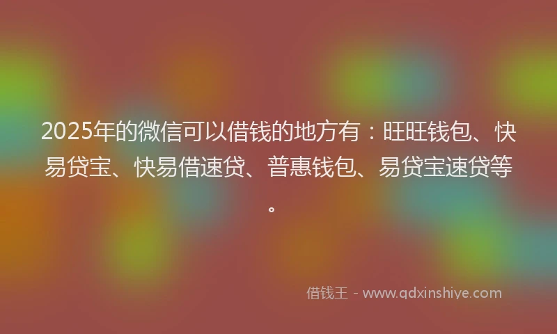 2025年的微信可以借钱的地方有：旺旺钱包、快易贷宝、快易借速贷、普惠钱包、易贷宝速贷等。