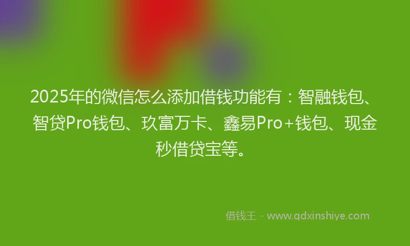2025年的微信怎么添加借钱功能有：智融钱包、智贷Pro钱包、玖富万卡、鑫易Pro+钱包、现金秒借贷宝等。
