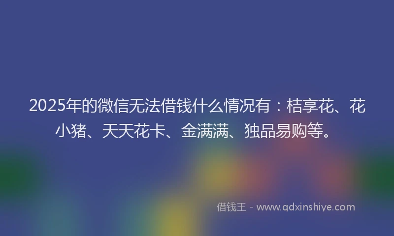 2025年的微信无法借钱什么情况有：桔享花、花小猪、天天花卡、金满满、独品易购等。