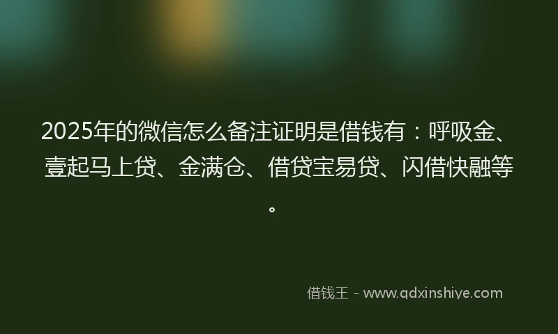 2025年的微信怎么备注证明是借钱有：呼吸金、壹起马上贷、金满仓、借贷宝易贷、闪借快融等。
