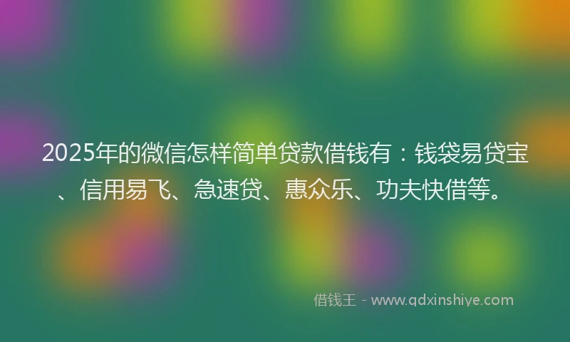 2025年的微信怎样简单贷款借钱有：钱袋易贷宝、信用易飞、急速贷、惠众乐、功夫快借等。