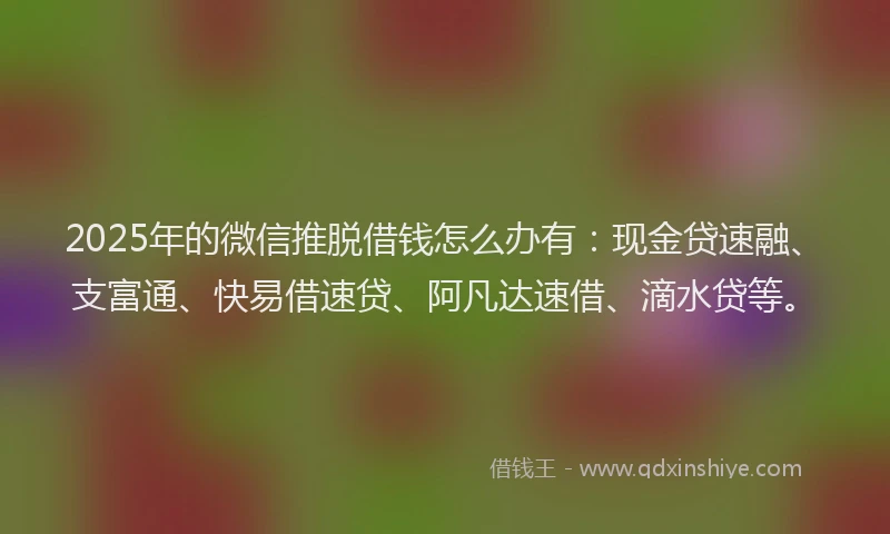 2025年的微信推脱借钱怎么办有：现金贷速融、支富通、快易借速贷、阿凡达速借、滴水贷等。