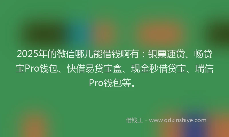2025年的微信哪儿能借钱啊有：银票速贷、畅贷宝Pro钱包、快借易贷宝盒、现金秒借贷宝、瑞信Pro钱包等。