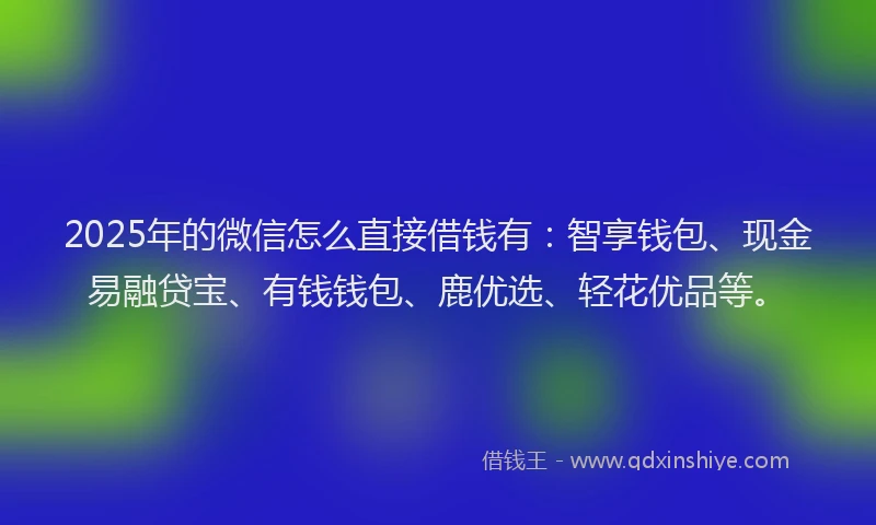 2025年的微信怎么直接借钱有：智享钱包、现金易融贷宝、有钱钱包、鹿优选、轻花优品等。