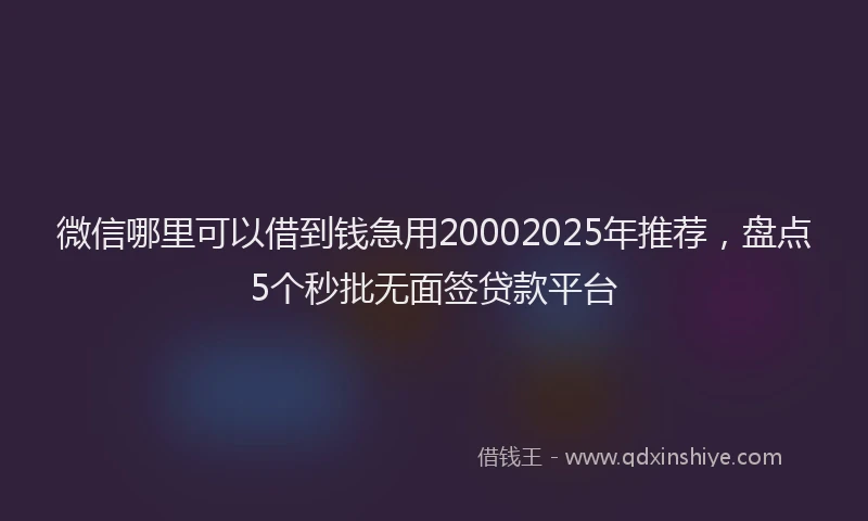 微信哪里可以借到钱急用20002025年推荐，盘点5个秒批无面签贷款平台