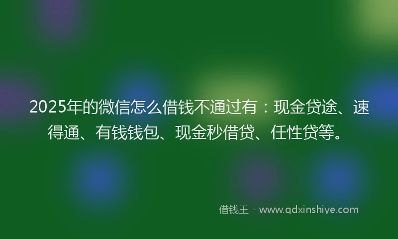 2025年的微信怎么借钱不通过有：现金贷途、速得通、有钱钱包、现金秒借贷、任性贷等。