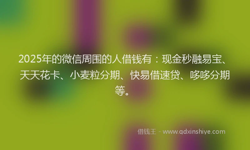 2025年的微信周围的人借钱有：现金秒融易宝、天天花卡、小麦粒分期、快易借速贷、哆哆分期等。