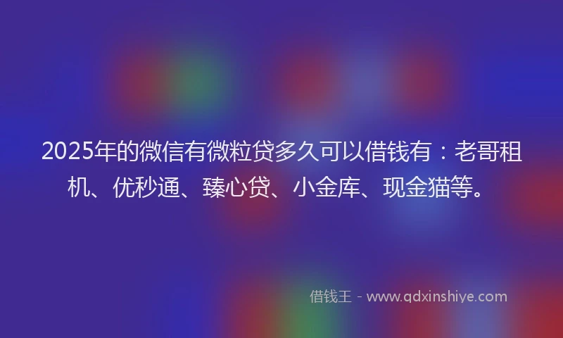 2025年的微信有微粒贷多久可以借钱有：老哥租机、优秒通、臻心贷、小金库、现金猫等。